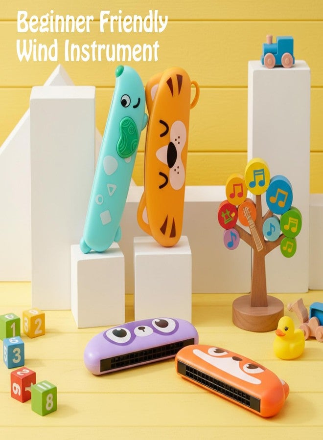 Lukmaa 4 Pcs Harmonica for Kids Beginners Toddler Musical Instruments Toys 16 Hole Harmonica Easy to Learn C Key Cute Dog Tiger Fox Raccoon Mouth Organ Set Educational Toys for Baby Over 3 Years Old - Image 2